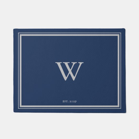 Minimale Monogram Welcome Anchor Navy | Silber Fußmatte (Vorderseite)