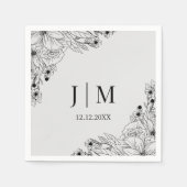 minimale monogramm botanische schwarz-graue Hochze Serviette (Vorderseite)