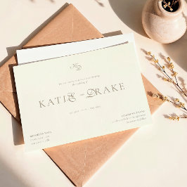 Minimale Monogramm-Cream-Elfenbein-Script-Hochzeit Einladung
