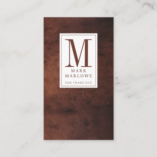 Minimale Monogramm dunkelbraune Ledertextur Visitenkarte (Vorderseite)