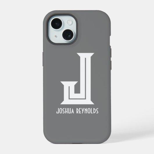 Minimale Monogramm-Grau iPhone 15 Hülle (Rückseite)