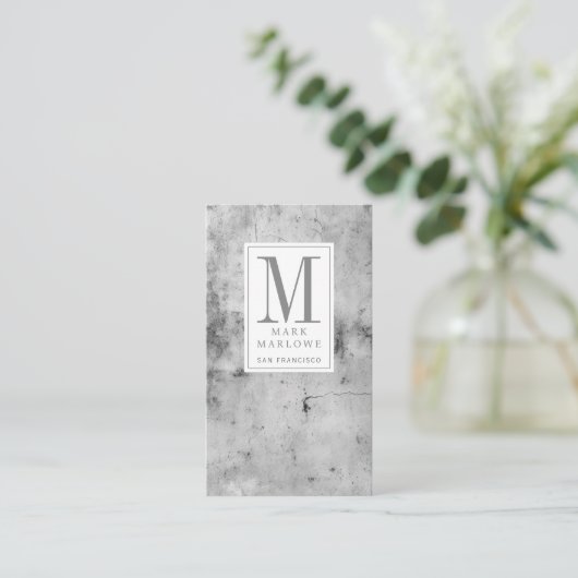 Minimale Monogramm graue Marmortextur Visitenkarte (Stehend Vorderseite)