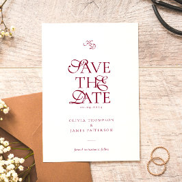 Minimale Monogramm-Hochzeit in tiefem Burgunderrot Save The Date