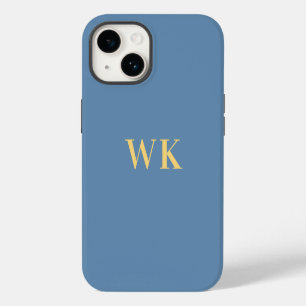 Minimale Monogramm-Initialen Staubblau Gold iPhone 14 Hülle