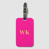 Minimale Monogramm-Initialen von Hot-Pink Gepäckanhänger (Vorderseite Vertikal)