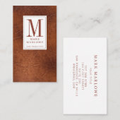 Minimale Monogramm Kastanienbraun Leder Textur Visitenkarte (Vorne/Hinten)