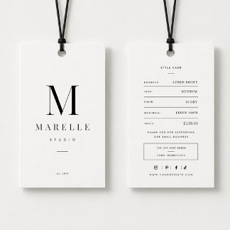 Minimale Monogramm-Kleider-Preisschilder Visitenkarte