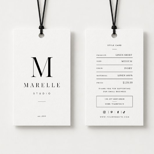 Minimale Monogramm-Kleider-Preisschilder Visitenkarte