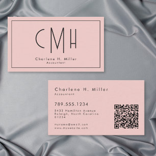 Minimale Monogramm Moderne Rosa QR Professional Visitenkarte