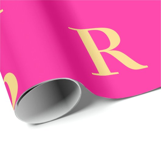 Minimale Monogramm Modernes Hot Pink Geschenkpapier (Rolleneckpunkt)