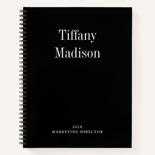 Minimale Monogramm-Schwarz-Weiß-Eigenname Jahr Notizblock (Vorderseite)