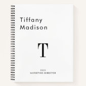 Minimale Monogramm-Schwarz-Weiß-Eigenname Jahr Notizblock (Vorderseite)