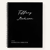 Minimale Monogramm-Schwarz-Weiß-Eigenname Jahr Notizblock (Vorderseite)