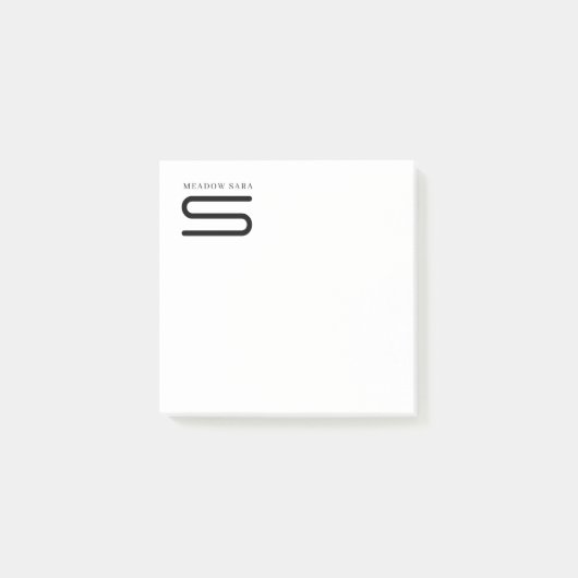Minimale Monogramm-Schwarz-Weiß-Individualisierte  Post-it Klebezettel (Vorderseite)