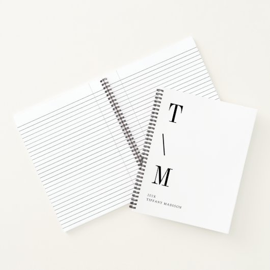 Minimale Monogramm Schwarz-Weiß Individueller Name Notizblock (Innenseite)