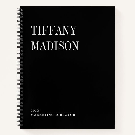 Minimale Monogramm-Schwarz-Weiß-Name Jahr benutzer Notizblock (Vorderseite)