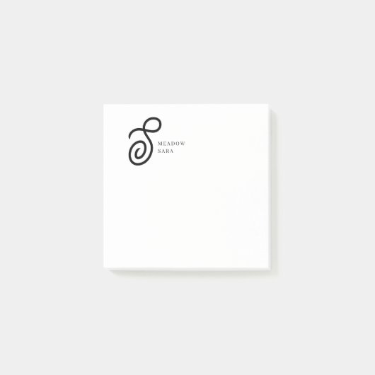 Minimale Monogramm-Schwarz-Weiß-Personalisierung m Post-it Klebezettel (Vorderseite)