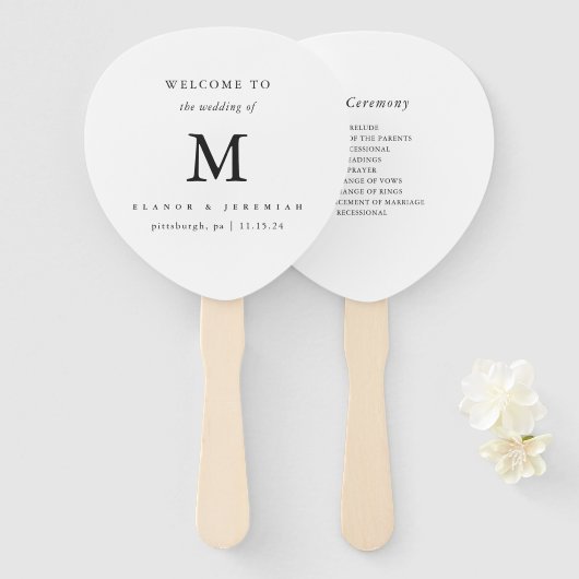 Minimale Monogramm-Schwarz-weiße Hochzeit Fächer (Vorne und Hinten)