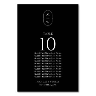 Minimale Monogramm-Schwarz-weiße Hochzeitstabelle Tischnummer