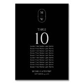 Minimale Monogramm-Schwarz-weiße Hochzeitstabelle Tischnummer (Vorderseite)