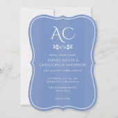 Minimale Monogramm Streifen Blue All-in-One-Hochze Einladung (Vorderseite)