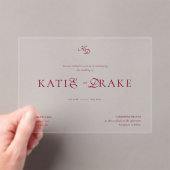 Minimale Monogramm-Tiefburgunder-Script-Hochzeit Acryleinladungen (Insitu (Handheld))