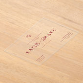 Minimale Monogramm-Tiefburgunder-Script-Hochzeit Acryleinladungen (Ablage )