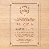Minimale Monogramm Wappen Rahmen Terracotta Hochze Acryleinladungen (Vorderseite)