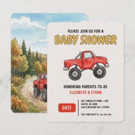 Minimale Monster-Truck-Rote-Baby-Party Einladung
