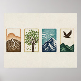 Minimale Natur-Set – Berg- und Baum-Kunst Poster