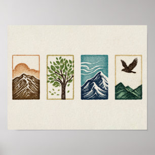 Minimale Natur-Set – Berg- und Baum-Kunst Poster
