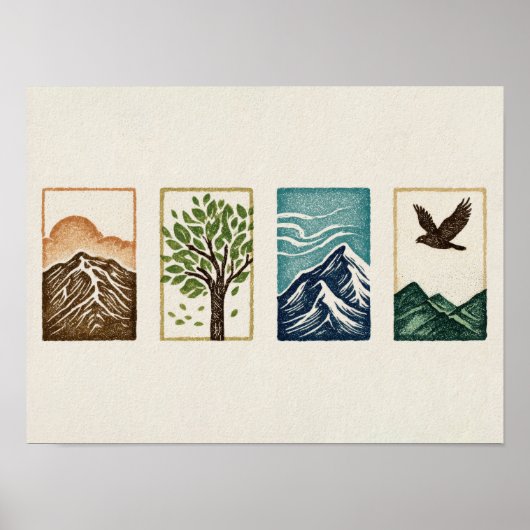 Minimale Natur-Set – Berg- und Baum-Kunst Poster (Vorne)
