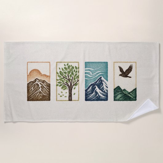 Minimale Natur-Set – Berg- und Baum-Kunst Strandtuch (Vorderseite)