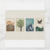 Minimale Natur-Set – Berg- und Baum-Kunst Weinetikett (Einzelnes Label)
