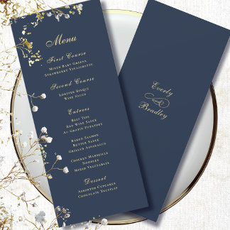Minimale Navy-Blau-Hintergrund-Gold-Schrift-Speise Einladung