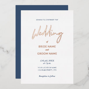 Minimale Navy-Blau-Hochzeit im Schreibschrift-Stil Folieneinladung