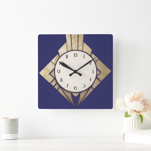 Minimale Navy Blue Art Deco Geometric Diamond Cloc Quadratische Wanduhr (Zuhause)
