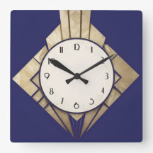 Minimale Navy Blue Art Deco Geometric Diamond Cloc