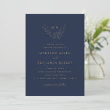 Minimale Navy Gold Botanische Monogramm Hochzeit