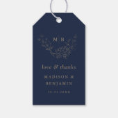 Minimale Navy Gold Botanische Monogramm Hochzeit Geschenkanhänger (Vorderseite)