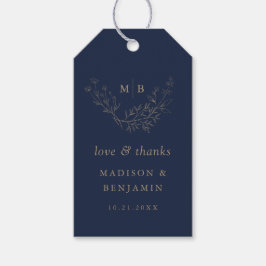Minimale Navy Gold Botanische Monogramm Hochzeit Geschenkanhänger