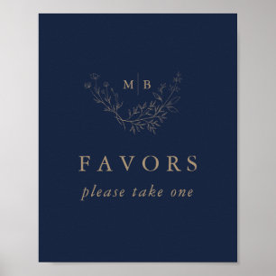 Minimale Navy Gold Monogram Gastgeschenke Hochzeit Poster