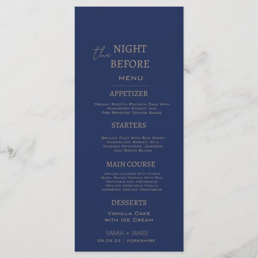 Minimale Navy Probe Abendessen am Vorabend Menükarte (Vorderseite)