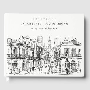 Minimale New Orleans Louisiana Skizze Hochzeit Gästebuch