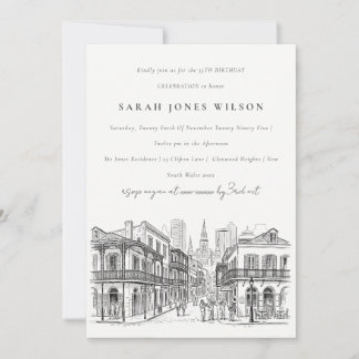 Minimale New Orleans Louisiana Skizze zum Geburtst Einladung