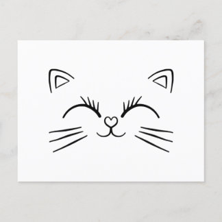 Minimale Niedliche Cat Face Doodle-Kontur Postkarte