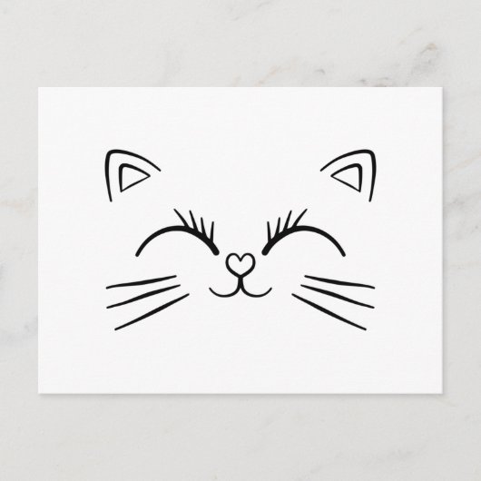Minimale Niedliche Cat Face Doodle-Kontur Postkarte (Vorderseite)