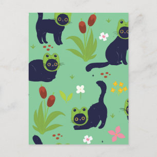 Minimale niedliche Schwarzkatze Feiertagspostkarte