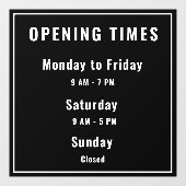 Minimale Öffnungszeiten schwarz Fensteraufkleber (Blatt)