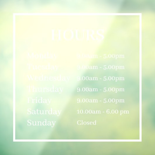 Minimale Öffnungszeiten Transparente Fensterklamme Fensteraufkleber (Blatt 3)